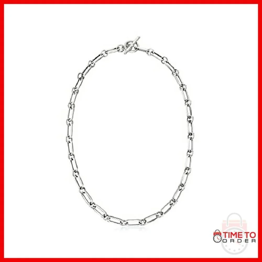 Sterling Silver Paper Clip Link Toggle Necklace 16 Inch